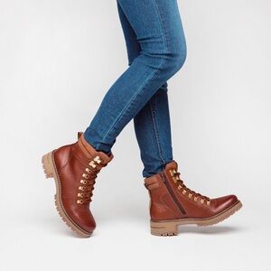 Flexi Brown leather lace up chunky sole boots 8